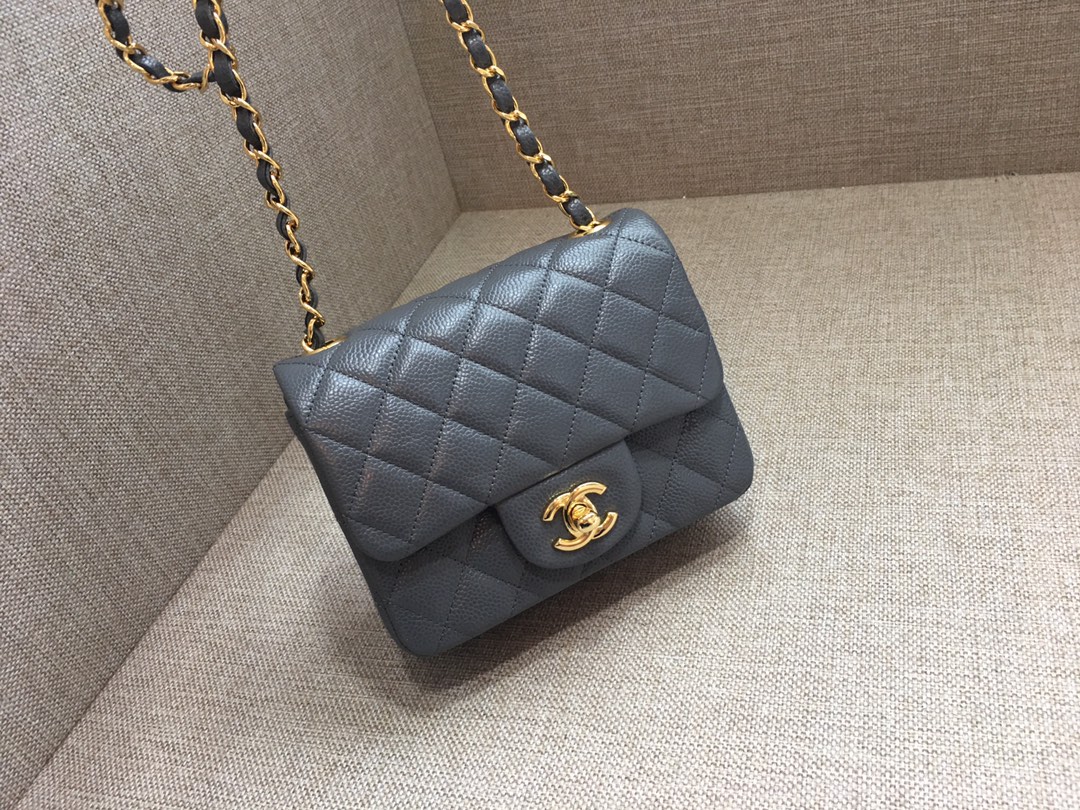 Mini Classic Flap Caviar Bag A01115 Dark Gray/Gold